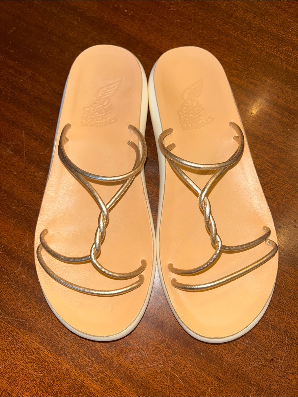 Ancient Greek Sandals Metallic Gold Strappy Leather Slides